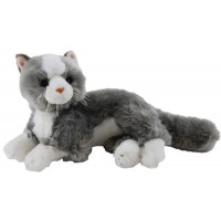 Grey and White Laying Plush Cat - Mittens
